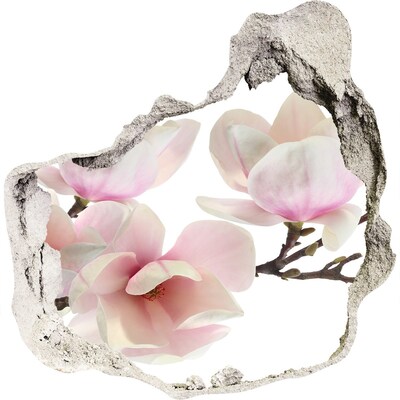 3D muursticker effect gat in de muur Magnoliabloemen door een gat in de muur