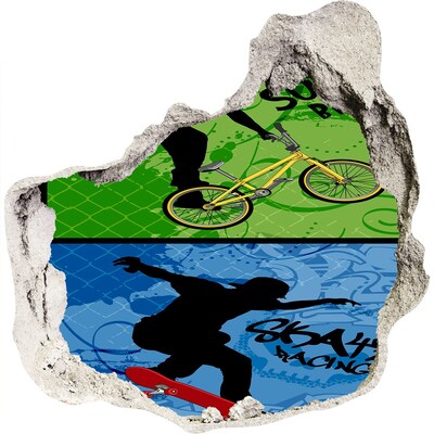 Zelfklevende muursticker 3D gat Skateboarden in actie