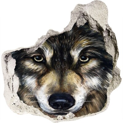 3D muursticker effect gat in de muur Wolfs blik door de muur