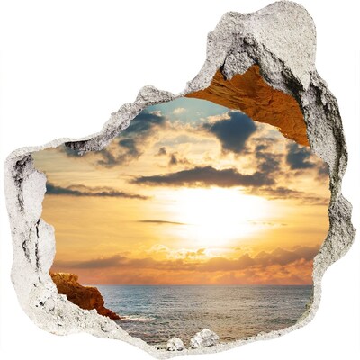 Zelfklevende muursticker 3D gat Zonsondergang boven de zee