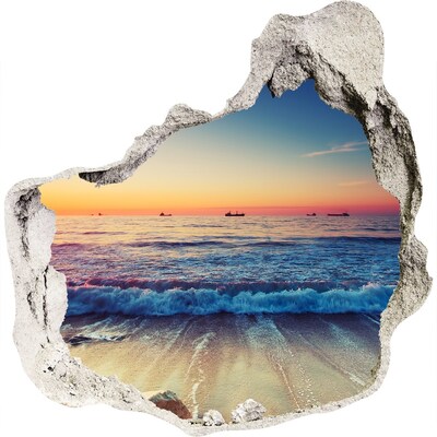 3D muursticker effect gat in de muur Zonsondergang boven de zee