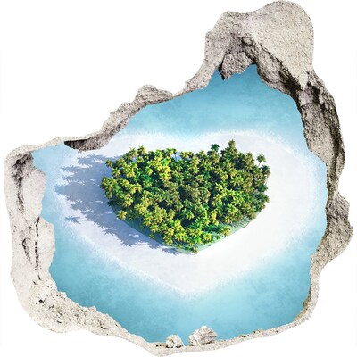 3D wandsticker gat in de muur Een tropisch eiland midden in de oceaan