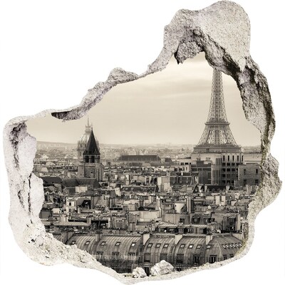 Zelfklevende muursticker 3D gat Uitzicht op Parijs met de Eiffeltoren