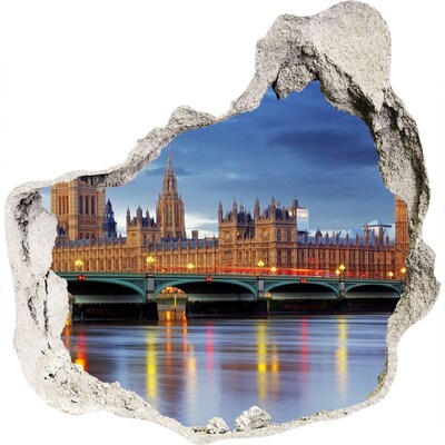 3D wandsticker gat in de muur Uitzicht op Londen