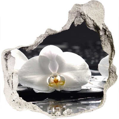 3D muursticker effect gat in de muur Orchideebloem op het water