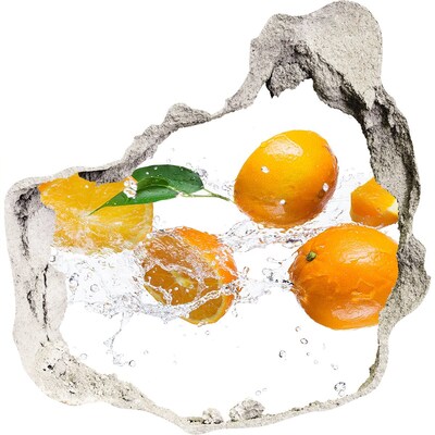 3D muursticker effect gat in de muur Citrusvruchten in een waterdans
