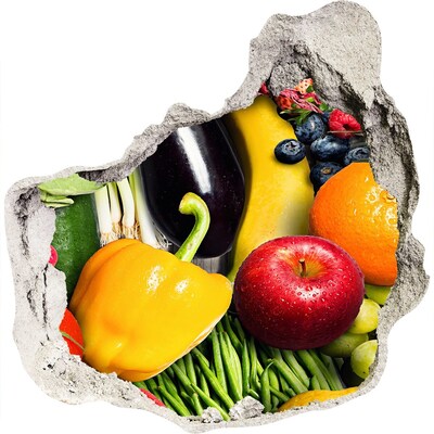 3D wandsticker gat in de muur Fruit en groenten in een gat in de muur