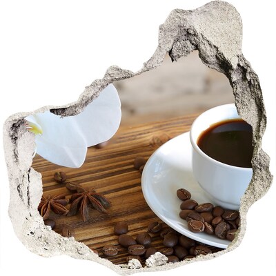 Zelfklevende muursticker 3D gat Koffie met orchideebloem