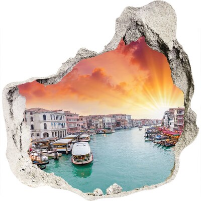 3D muursticker effect gat in de muur Venetië bij zonsopgang