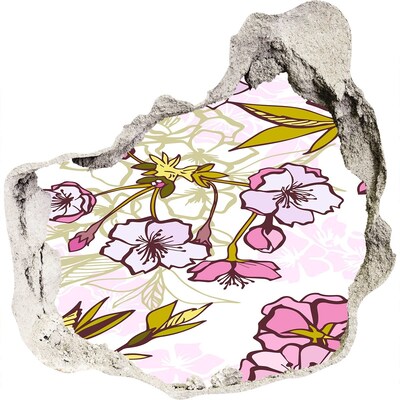 Zelfklevende muursticker 3D gat Een bloemenparadijs achter de muur.