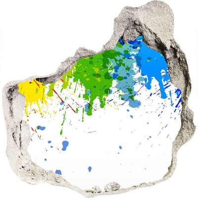 3D muursticker effect gat in de muur Een kleurrijke explosie in beton.