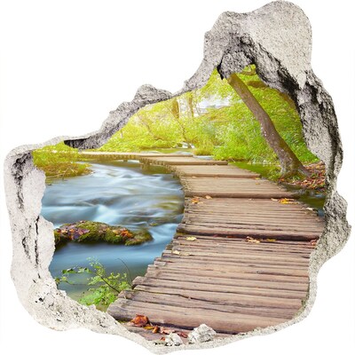 3D wandsticker gat in de muur Bospad langs de rivier