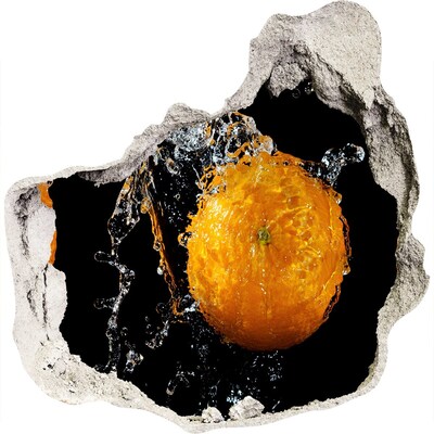 Zelfklevende muursticker 3D gat Oranje in de waterval
