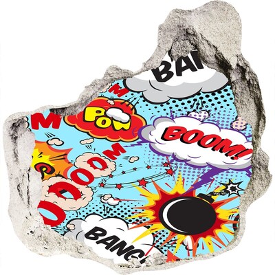 3D muursticker effect gat in de muur Een explosie van kleuren in stripboekstijl.