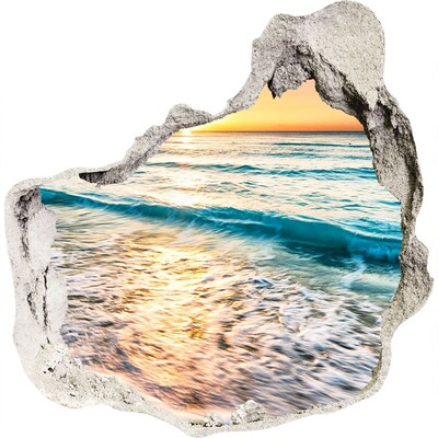 3D wandsticker gat in de muur Zonsondergang boven de zee