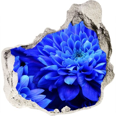 Zelfklevende muursticker 3D gat Blauwe bloem in een gat in de muur