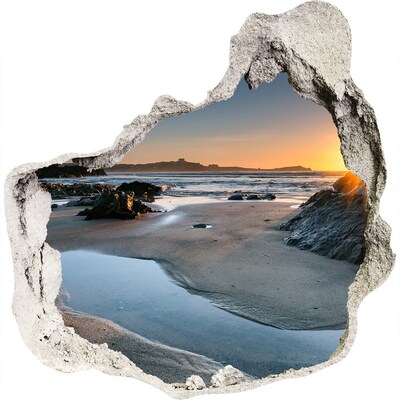 3D muursticker effect gat in de muur Zonsondergang boven het strand