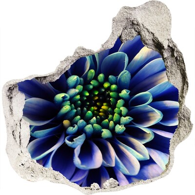 Zelfklevende muursticker 3D gat Een bloem in blauwe tinten