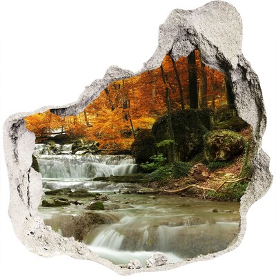 3D wandsticker gat in de muur Herfstwaterval in het bos
