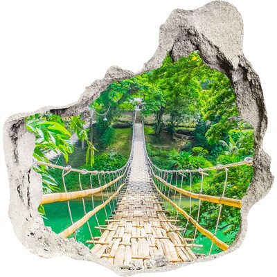 3D muursticker effect gat in de muur Brug in de jungle