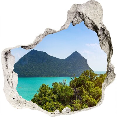 Zelfklevende muursticker 3D gat Uitzicht op een tropisch eiland