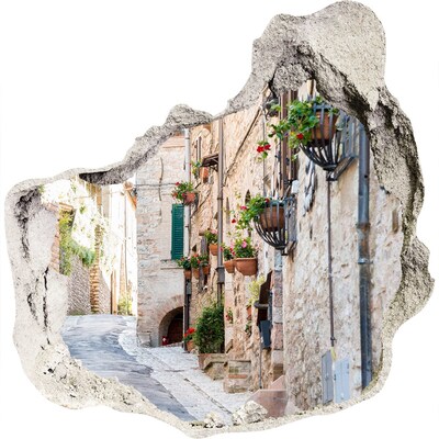 3D muursticker effect gat in de muur Een charmant stadje in Italië