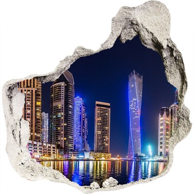 3D muursticker effect gat in de muur De moderne skyline van Dubai