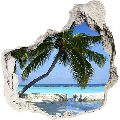 3D wandsticker gat in de muur Tropische oase met palmbomen