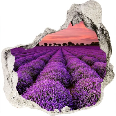 Zelfklevende muursticker 3D gat Lavendelvelden bij zonsondergang