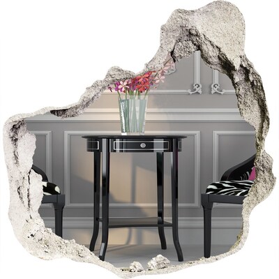 3D wandsticker gat in de muur Een gouden tafel in een elegant interieur.