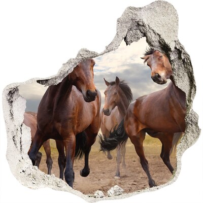 Zelfklevende muursticker 3D gat Een kudde paarden in de wei