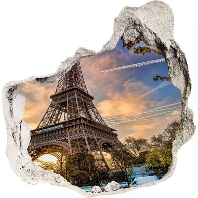 Zelfklevende muursticker 3D gat Eiffeltoren in de ondergaande zon