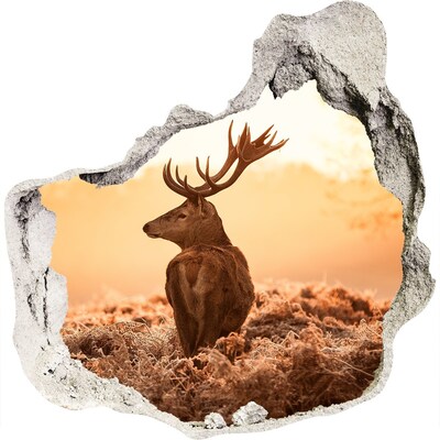 Zelfklevende muursticker 3D gat Herten in het gouden licht van de zonsondergang