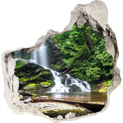 Zelfklevende muursticker 3D gat Waterval in het bos