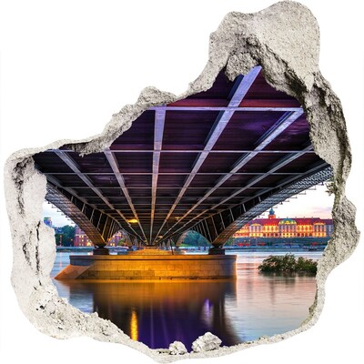 3D muursticker effect gat in de muur Brug over de rivier