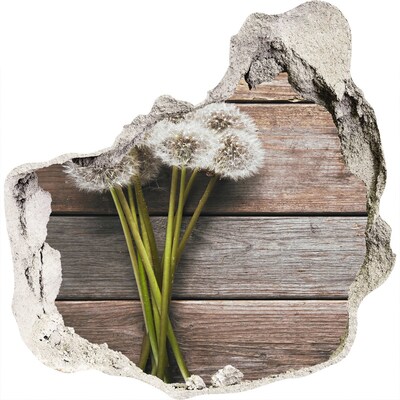 3D wandsticker gat in de muur Paardenbloemen op een houten vloer
