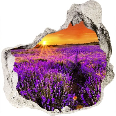Zelfklevende muursticker 3D gat Lavendelveld bij zonsondergang