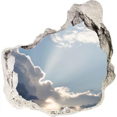3D muursticker effect gat in de muur Hemel met zonnestralen