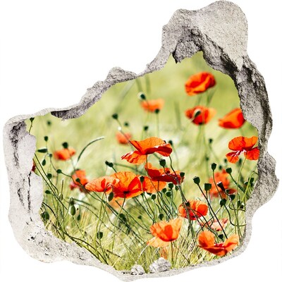 Zelfklevende muursticker 3D gat Een bloemenparadijs tussen de klaprozen