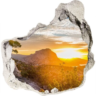 3D wandsticker gat in de muur Zonsondergang in de bergen