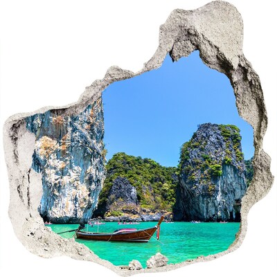 Zelfklevende muursticker 3D gat Caribische baai met een boot