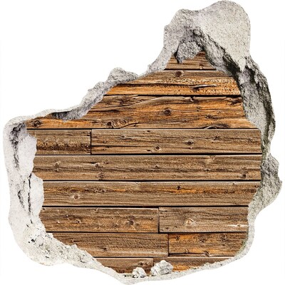 3D wandsticker gat in de muur Een beschadigde muur met houten planken.