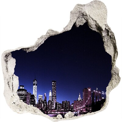Zelfklevende muursticker 3D gat Nachtpanorama van New York