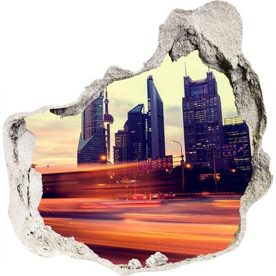 Zelfklevende muursticker 3D gat Het moderne landschap van Shanghai