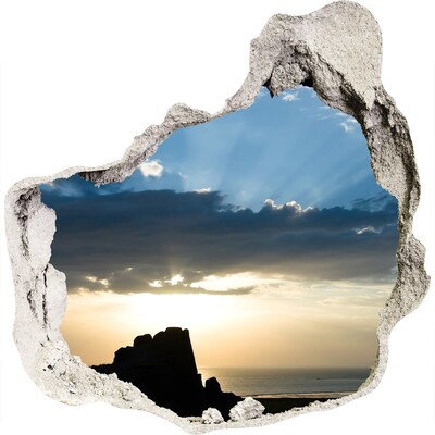 3D muursticker effect gat in de muur Zonsondergang boven de zee