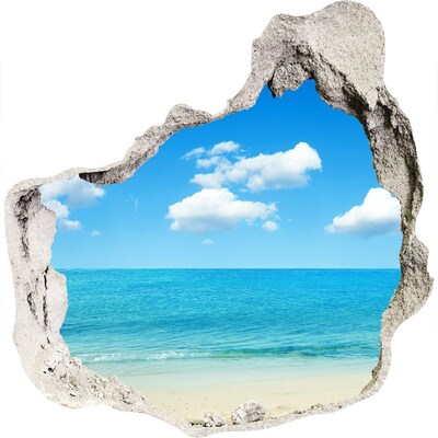3D muursticker effect gat in de muur Uitzicht op een tropisch strand