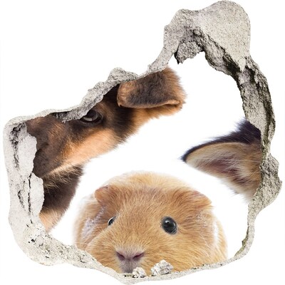 3D muursticker effect gat in de muur Dieren van buiten de muur