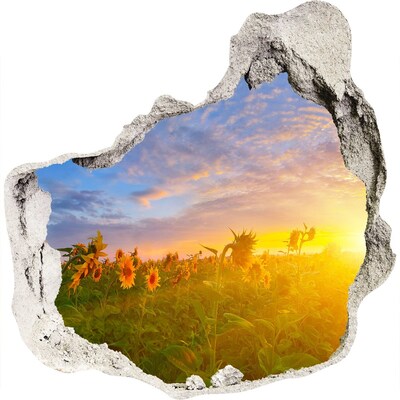 Zelfklevende muursticker 3D gat Zonnebloemen in de ondergaande zon