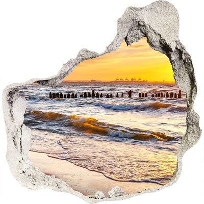 Zelfklevende muursticker 3D gat Zonsondergang boven de zee