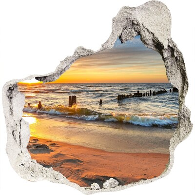 3D muursticker effect gat in de muur Zonsondergang boven de zee